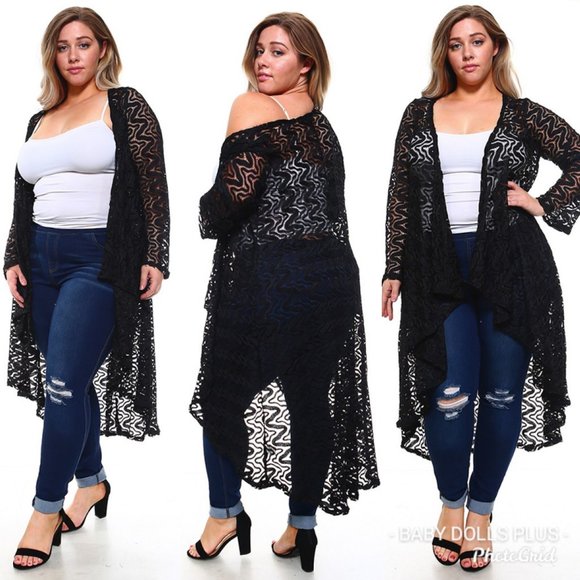 1x-6x Plus size Long Elegant Lace Cardigan - Picture 5 of 6